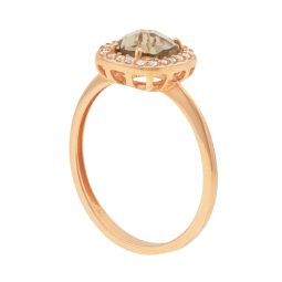 Bague en or rose, quartz fumé et oxydes de zirconium 