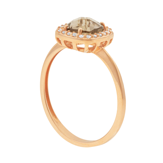 Bague en or rose, quartz fumé et oxydes de zirconium 