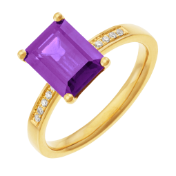 Bague en or jaune , améthyste et diamants