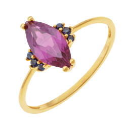 Bague en or jaune, rhodolite et saphirs