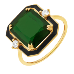 Bague en or jaune, laque et oxydes de zirconium