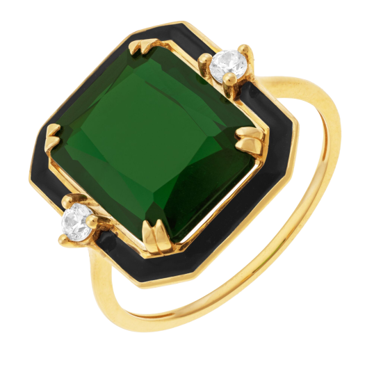 Bague en or jaune, laque et oxydes de zirconium