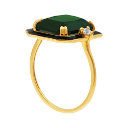 Bague en or jaune, laque et oxydes de zirconium