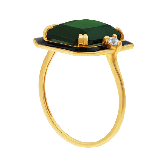 Bague en or jaune, laque et oxydes de zirconium