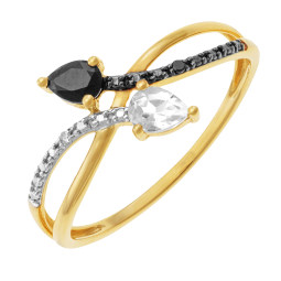 Bague en or jaune et rhodié, spinelles, topaze et diamants