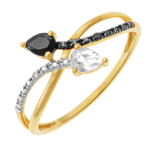 Bague en or jaune et rhodié, spinelles, topaze et diamants