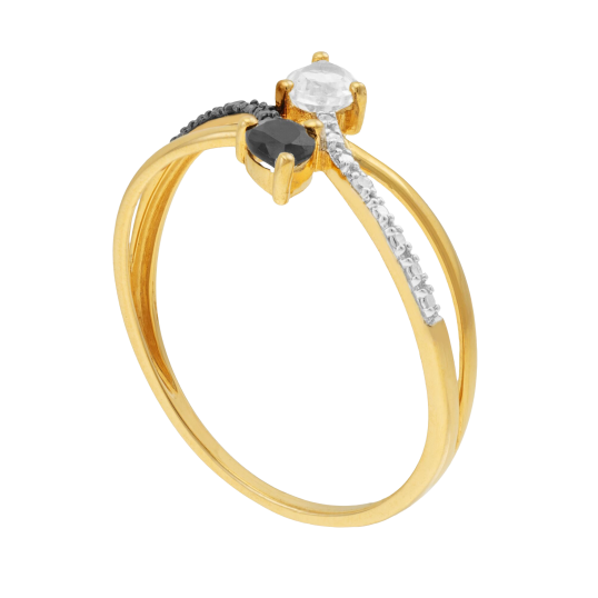 Bague en or jaune et rhodié, spinelles, topaze et diamants