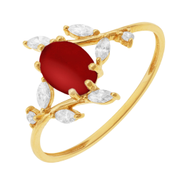 Bague en or jaune, grenat et oxydes de zirconium
