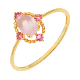 Bague en or jaune, quartz rose et tourmalines 