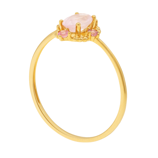 Bague en or jaune, quartz rose et tourmalines 