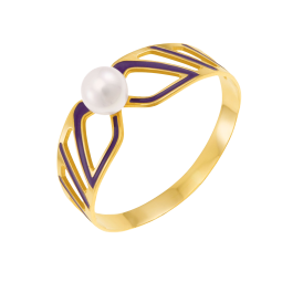 Bague en or jaune, perle de culture et laque 