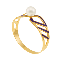 Bague en or jaune, perle de culture et laque 