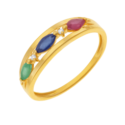 Bague en or jaune, saphir, émeraude, rubis et diamants