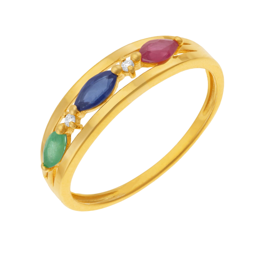 Bague en or jaune, saphir, émeraude, rubis et diamants