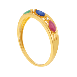 Bague en or jaune, saphir, émeraude, rubis et diamants