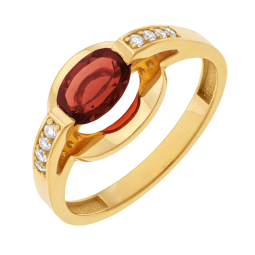 Bague en or jaune, grenat et diamants