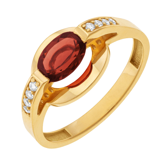 Bague en or jaune, grenat et diamants