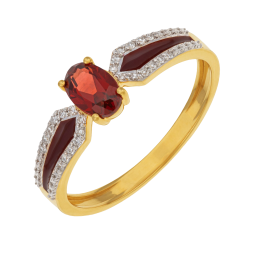Bague en or jaune, grenat, oxydes de zirconium et laque 