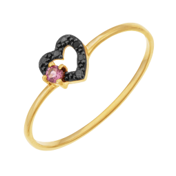 Bague en or jaune, tourmaline et spinelle, coeur
