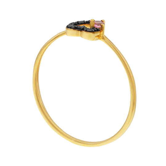 Bague en or jaune, tourmaline et spinelle, coeur