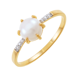 Bague en or jaune et rhodié, perle de culture et oxydes de zirconium