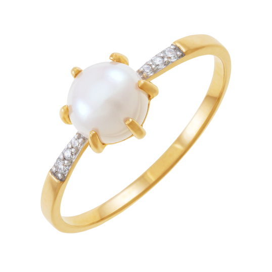 Bague en or jaune et rhodié, perle de culture et oxydes de zirconium