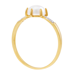 Bague en or jaune et rhodié, perle de culture et oxydes de zirconium