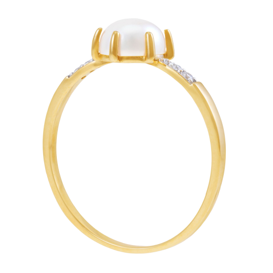 Bague en or jaune et rhodié, perle de culture et oxydes de zirconium