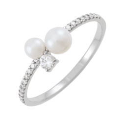 Bague en or gris, perles de culture et oxydes de zirconium