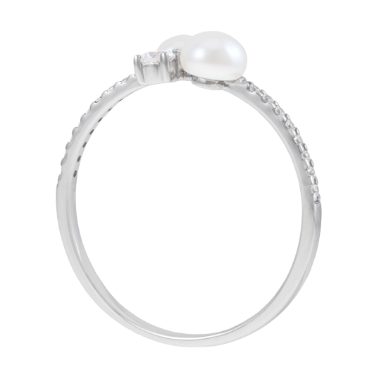 Bague en or gris, perles de culture et oxydes de zirconium