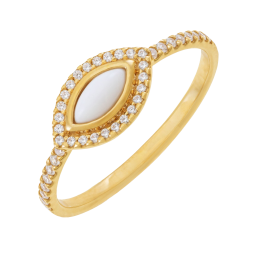 Bague en or jaune, agate blanche et oxydes de zirconium