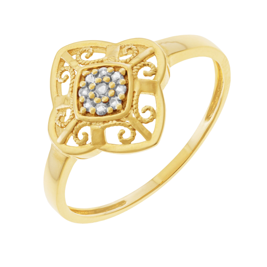 Bague en or jaune et oxydes de zirconium
