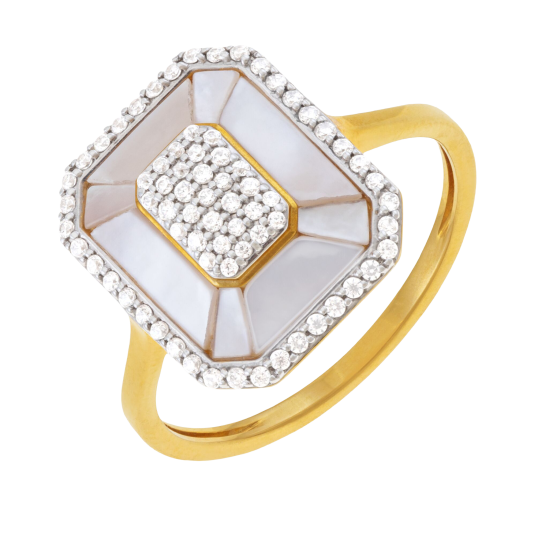 Bague en or jaune, nacre et diamants