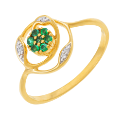 Bague en or jaune et rhodié, émeraudes et diamants