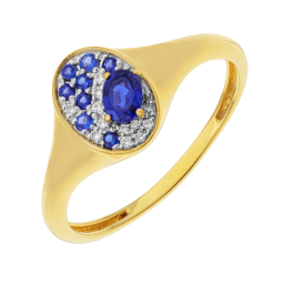 Bague en or jaune et rhodié, saphirs et diamants