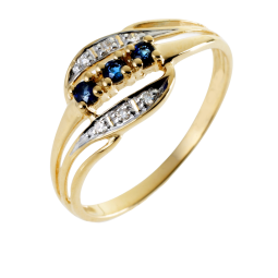 Bague en or jaune rhodié, saphirs et diamants