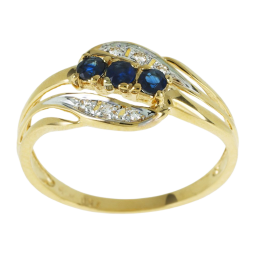 Bague en or jaune rhodié, saphirs et diamants