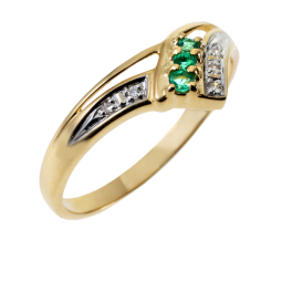 Bague en or jaune rhodié, émeraudes et diamants