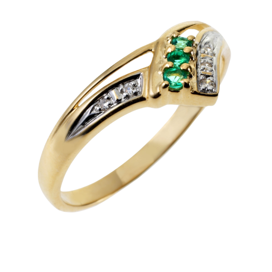 Bague en or jaune rhodié, émeraudes et diamants