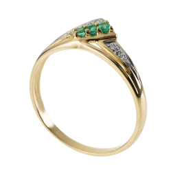 Bague en or jaune rhodié, émeraudes et diamants