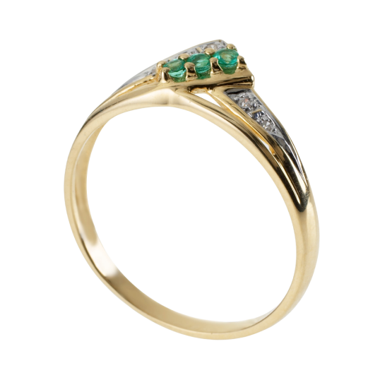 Bague en or jaune rhodié, émeraudes et diamants