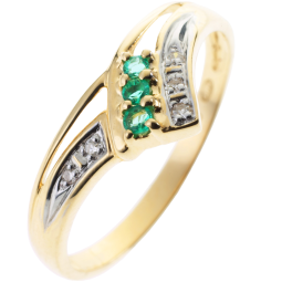 Bague en or jaune rhodié, émeraudes et diamants