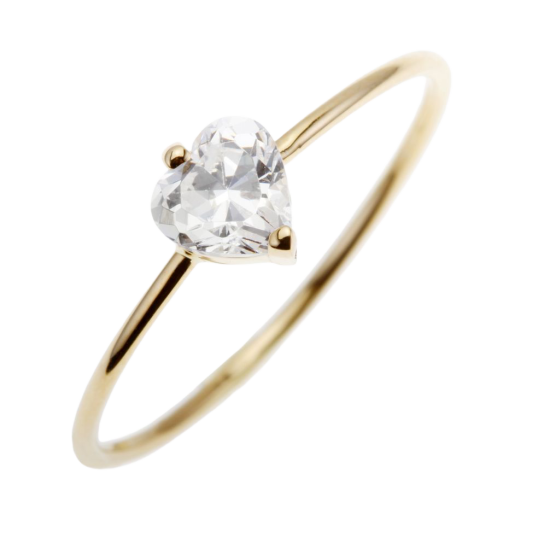 Bague en or jaune, coeur et oxyde de zirconium