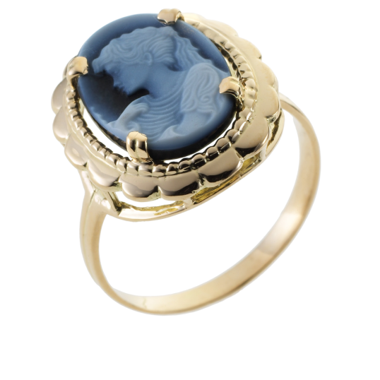 Bague en or jaune et camée agate bleue  Bague en or jaune et camée agate bleue