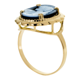Bague en or jaune et camée agate bleue 