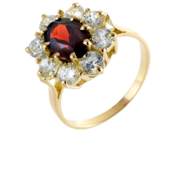 Bague en or jaune, grenat et oxydes de zirconium