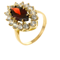 Bague en or jaune, grenat et oxydes de zirconium
