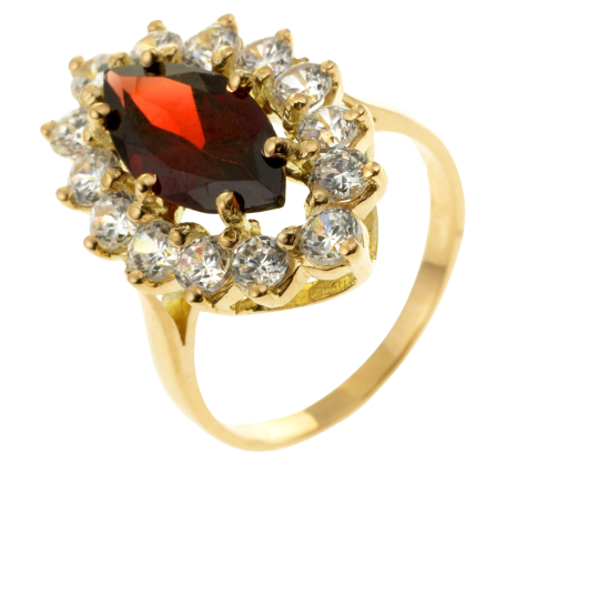 Bague en or jaune, grenat et oxydes de zirconium