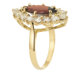 Bague en or jaune, grenat et oxydes de zirconium