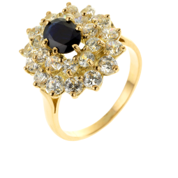 Bague en or jaune, saphir et oxydes de zirconium